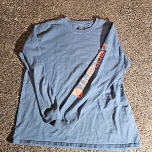 Carhartt Mens Loose Fit Long Sleeve Graphic T-Shirt Heather Blue Orange Logo L